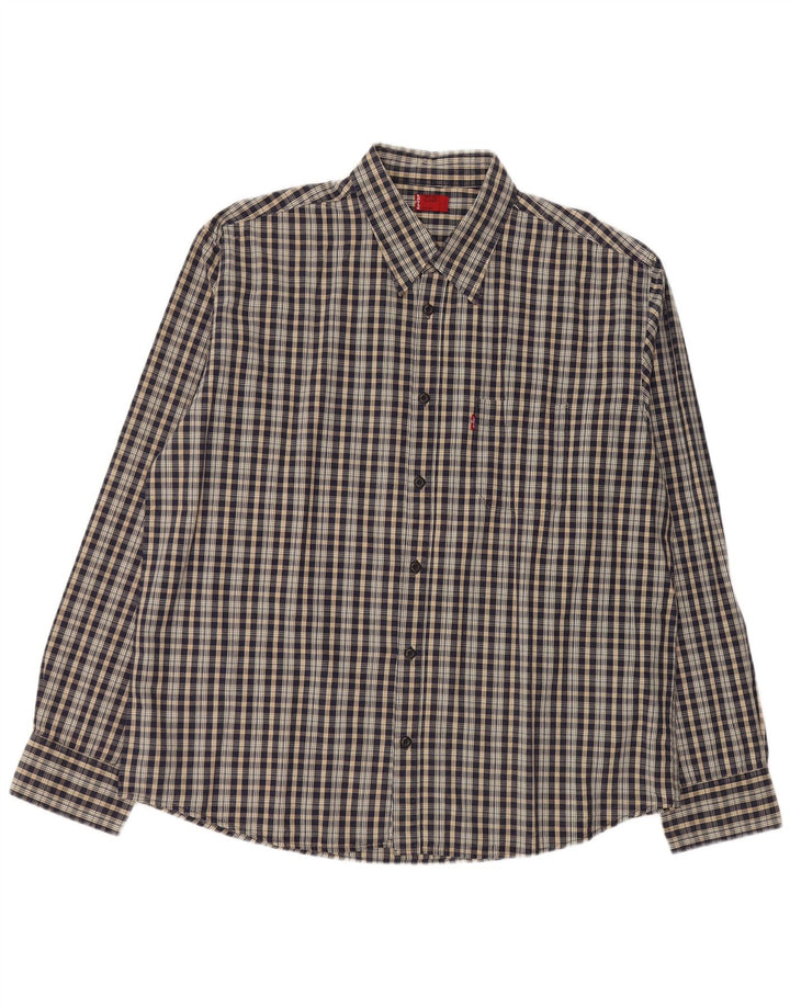 LEVI'S herreskjorte XL marineblå ternet polyester