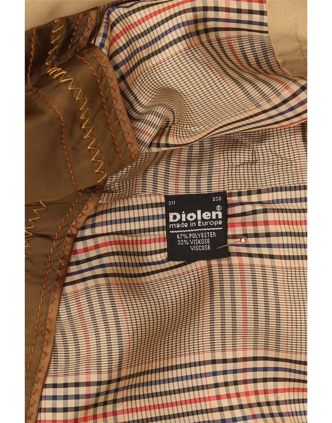 Diolen Herre Hooded Trench Coat UK 36 Small Beige Polyester Classic