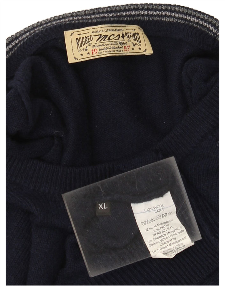 Marlboro Classics Herre Crew Neck Jumper Sweater XL Navy Blue Wool