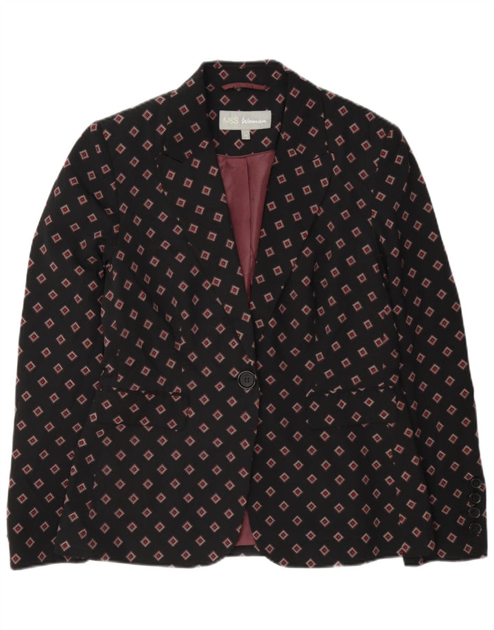 Marks & Spencer Dame 1 Knap Blazer Jakke UK 10 Lille Sort Geometrisk