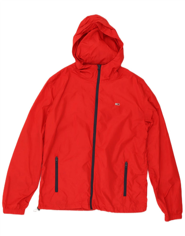 Tommy Hilfiger Regnjakke med hætte til mænd UK 38 Medium Rød Polyamid