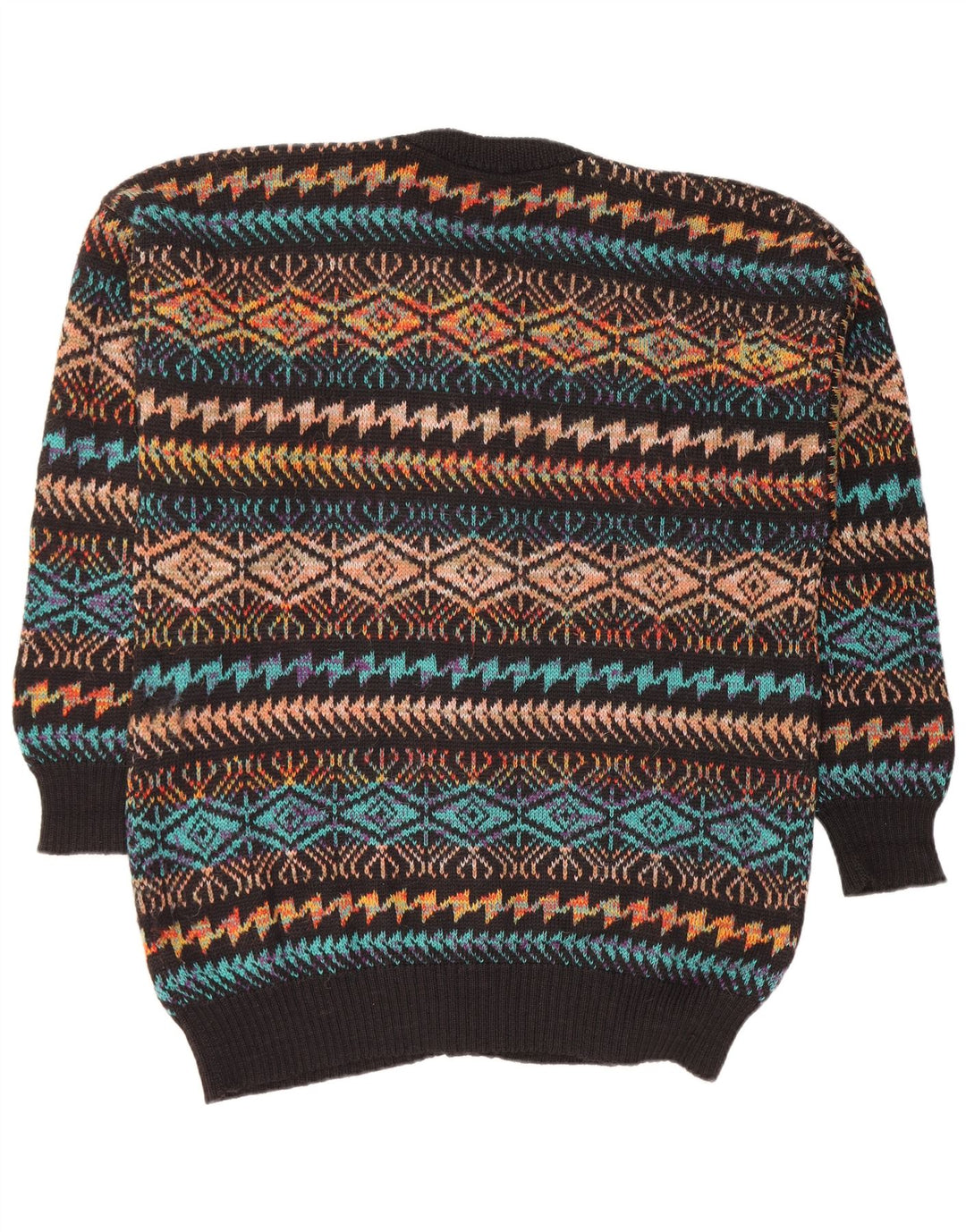 VINTAGE Herre Cardigan Sweater Stor Sort Geometrisk