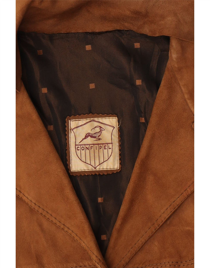 VINTAGE Dame 3-knaps ruskindsblazerjakke UK 16 Stor Brun