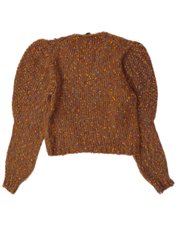 Zara Dame V-hals sweater UK 14 Medium Brown Flecked Acryl