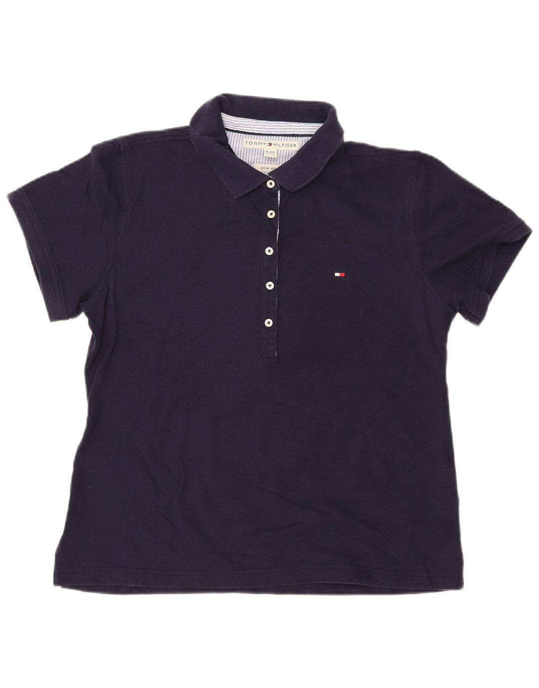 TOMMY HILFIGER Dame Slim Fit Polo Shirt UK 18 XL Marineblå Bomuld