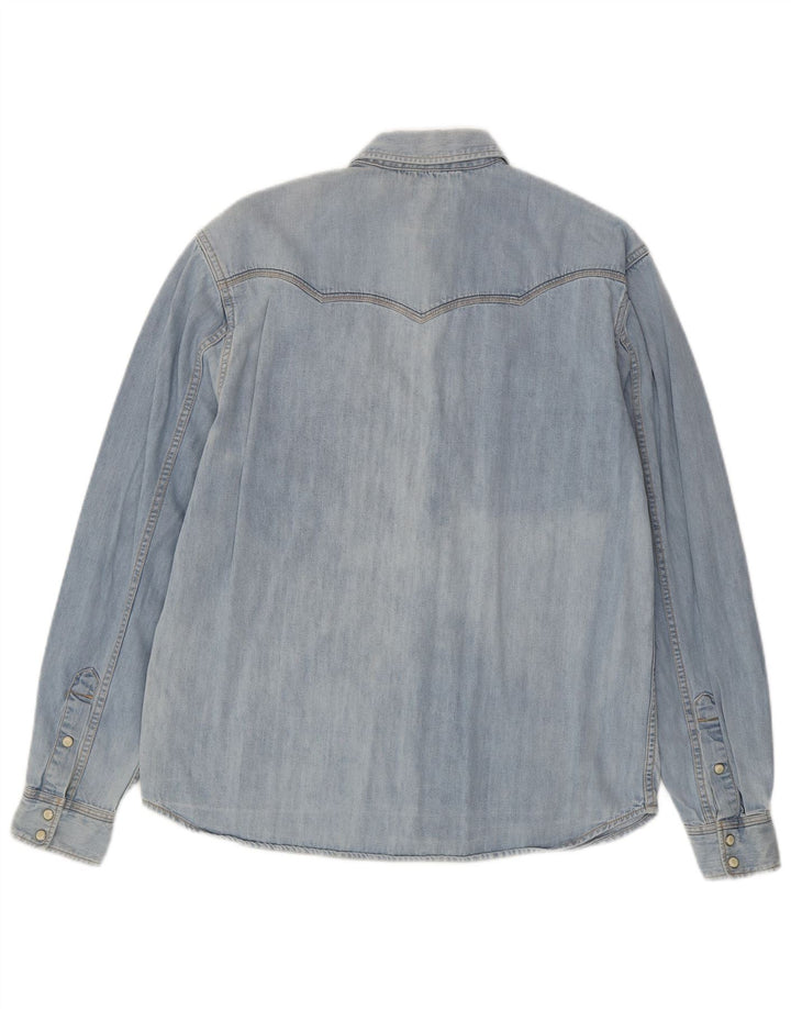 WRANGLER Herre Casual Denim skjorte Lille blå bomuld