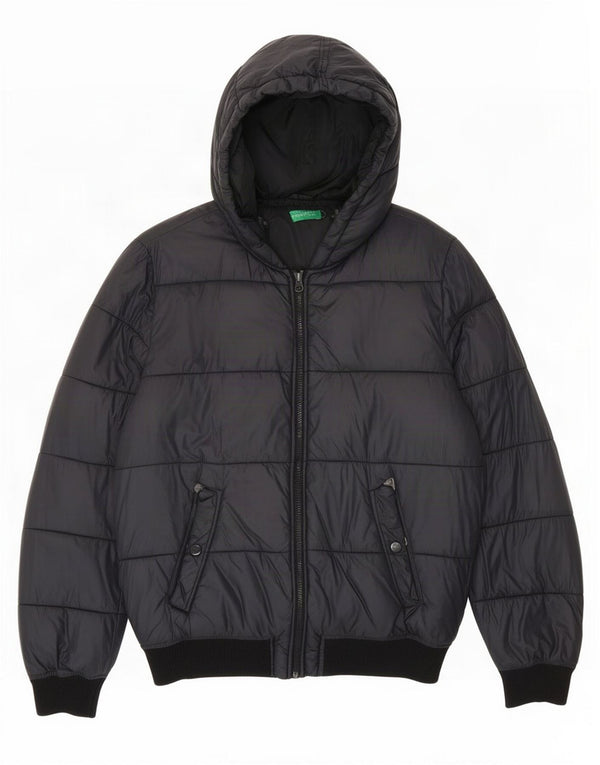 Benetton Herre hættepolstret jakke UK 38 Medium Sort