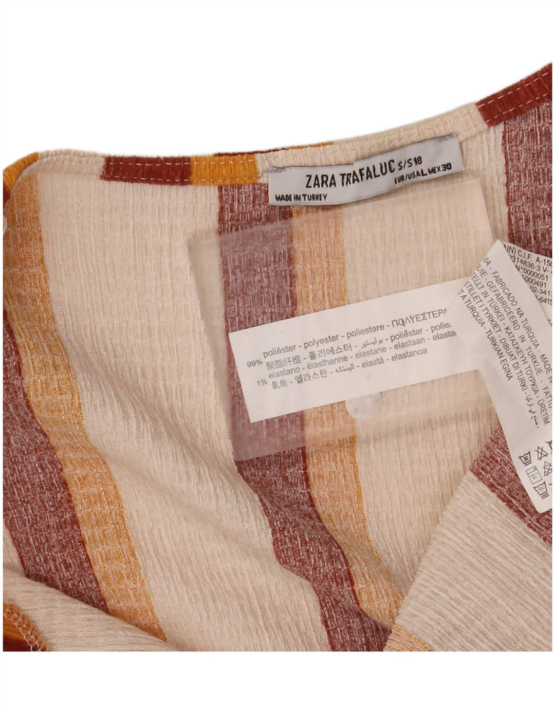 Zara Trafaluc Bluse Top UK 14 Stor Off White Stribet polyester