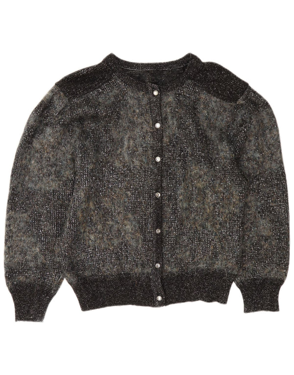 Vintage dame cardigan sweater UK 12 Medium Grey Flecked Mohair
