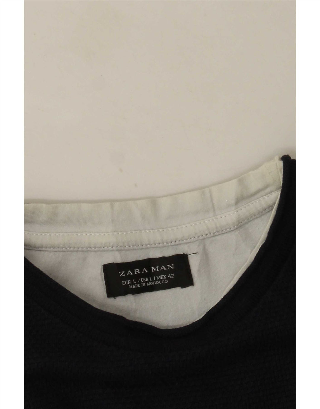 Zara Herre T-Shirt Top Stor Marineblå Colourblock