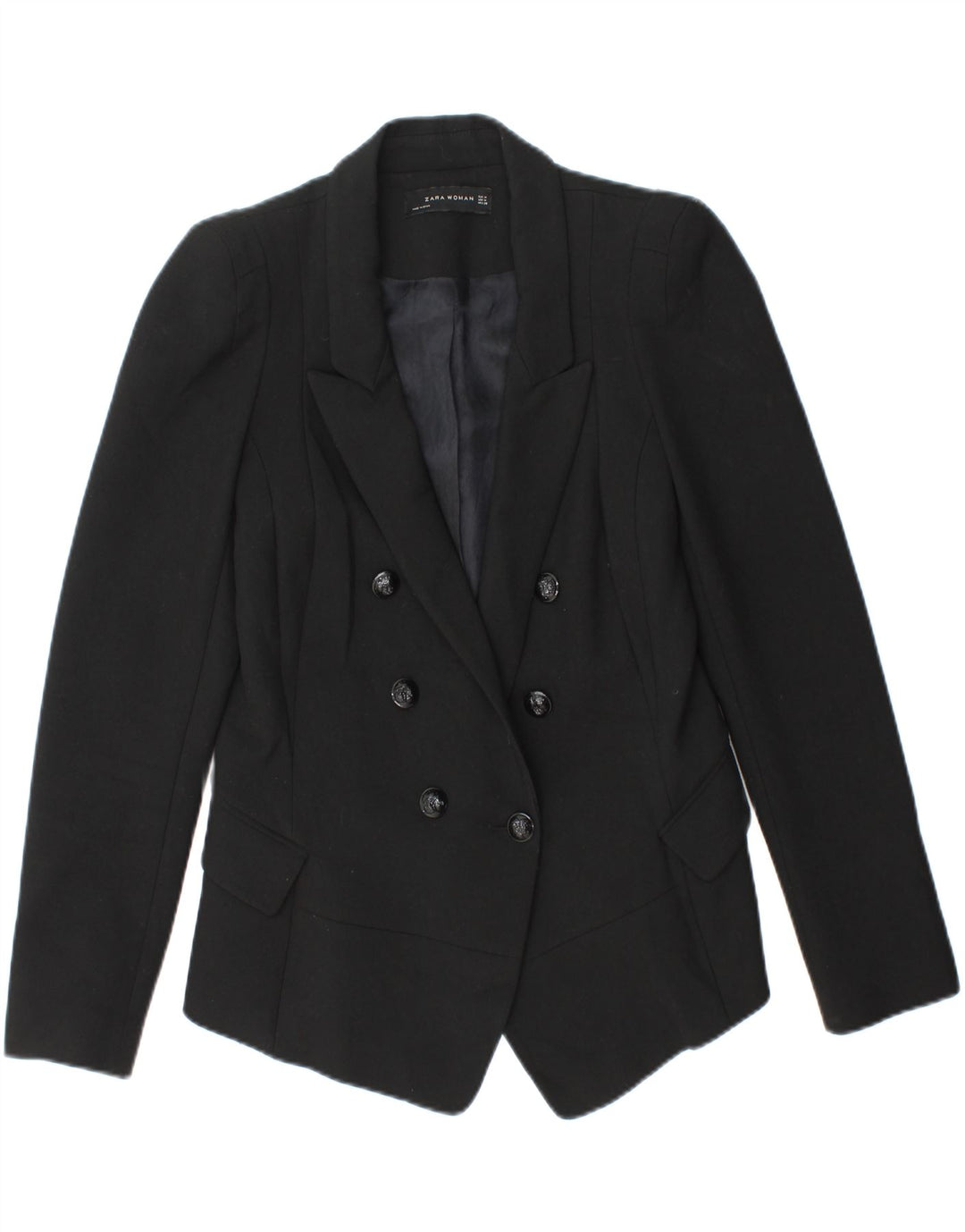 ZARA Womens Double Breasted Blazer Jacket UK 12 Medium Black Polyester Vintage Zara and Second-Hand Zara from Messina Hembry 