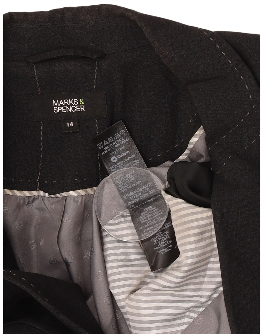 Marks & Spencer Dame 1-knaps blazerjakke UK 14 Stor sort polyester