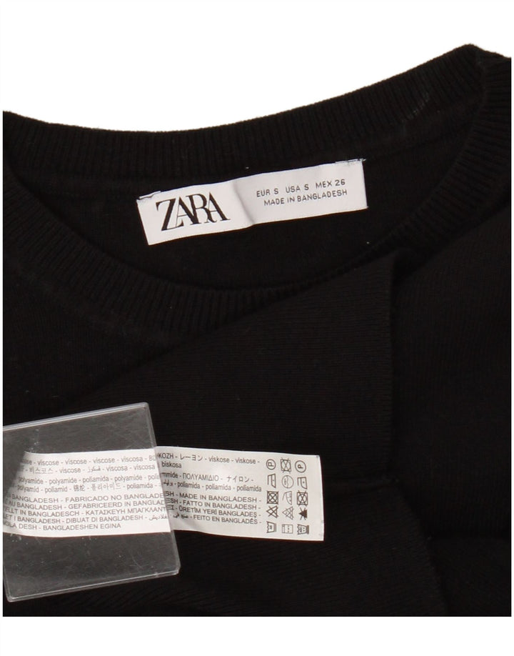 Zara Womens Crop Top Langærmet UK 8 Small Black Viscose