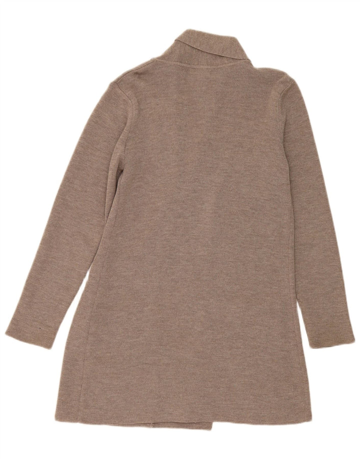 Orvis Womens Longline Open Cardigan Sweater UK 14 Medium Beige Merino Wool
