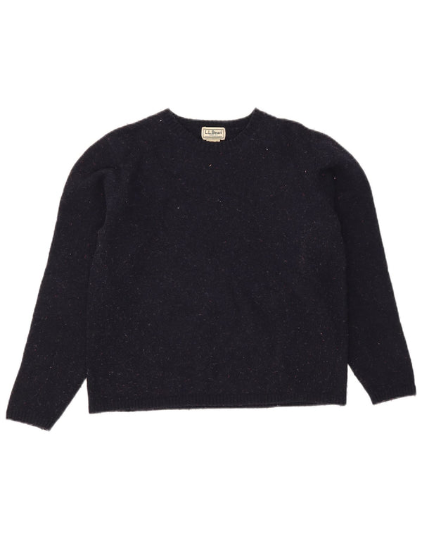 L.L.Bean Dame Boat Neck Jumper Sweater UK 12 Medium Navy Blue Wool