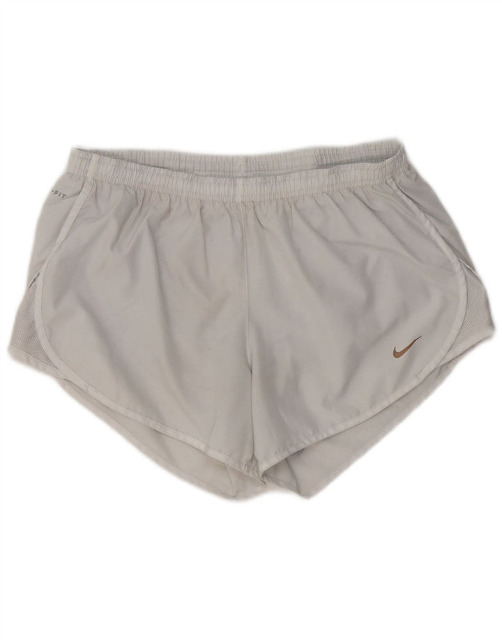 NIKE Womens Dri Fit Sport Shorts UK 14 Medium White Polyester