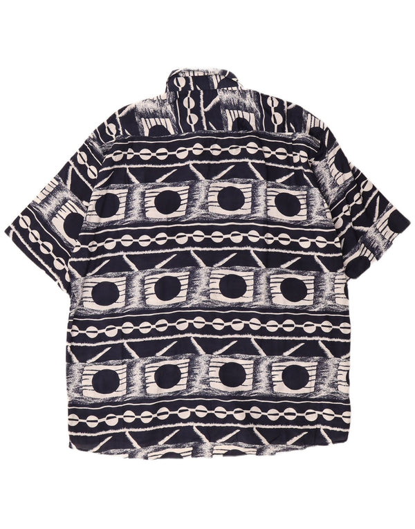 Cotton Club herre kortærmet skjorte XL marineblå geometrisk viskose