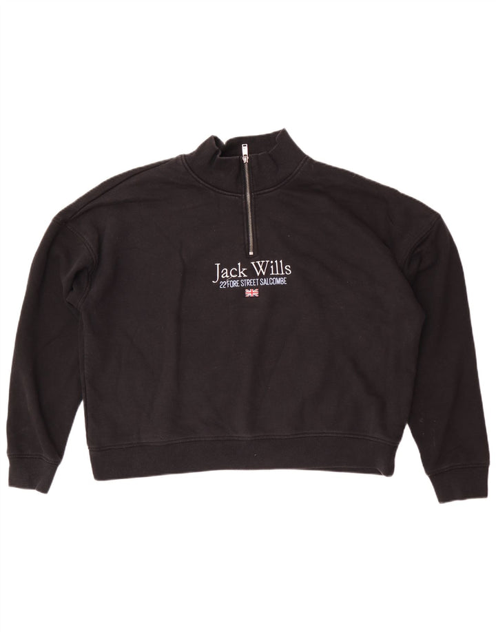 Jack Wills Dame Oversized Grafisk Sweatshirt Jumper UK 16 Large Sort