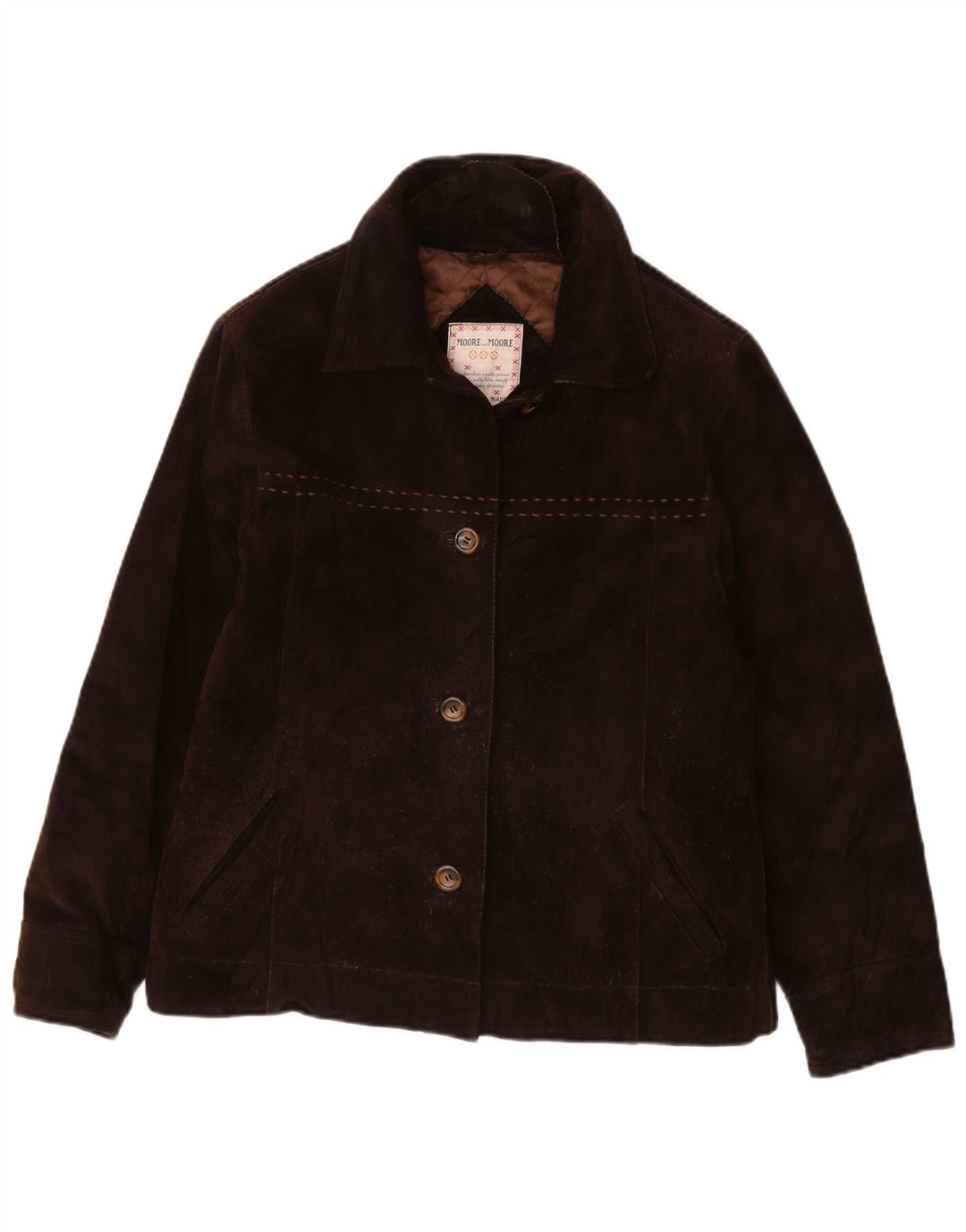 VINTAGE Dame ruskindsjakke IT 42 Medium Brun Læder