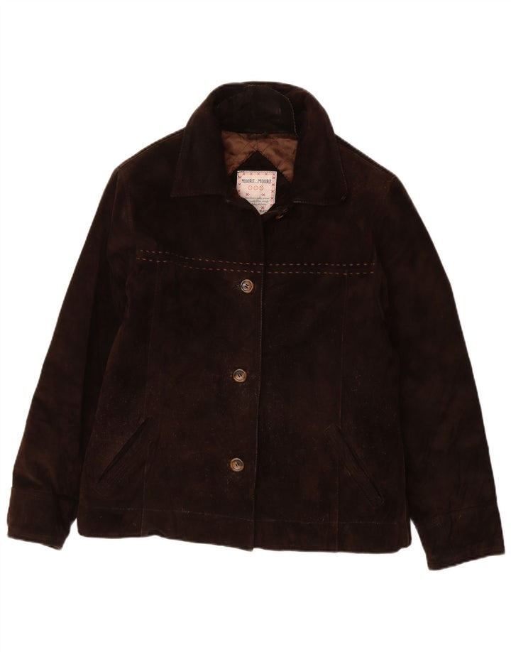 VINTAGE Dame ruskindsjakke IT 42 Medium Brun Læder