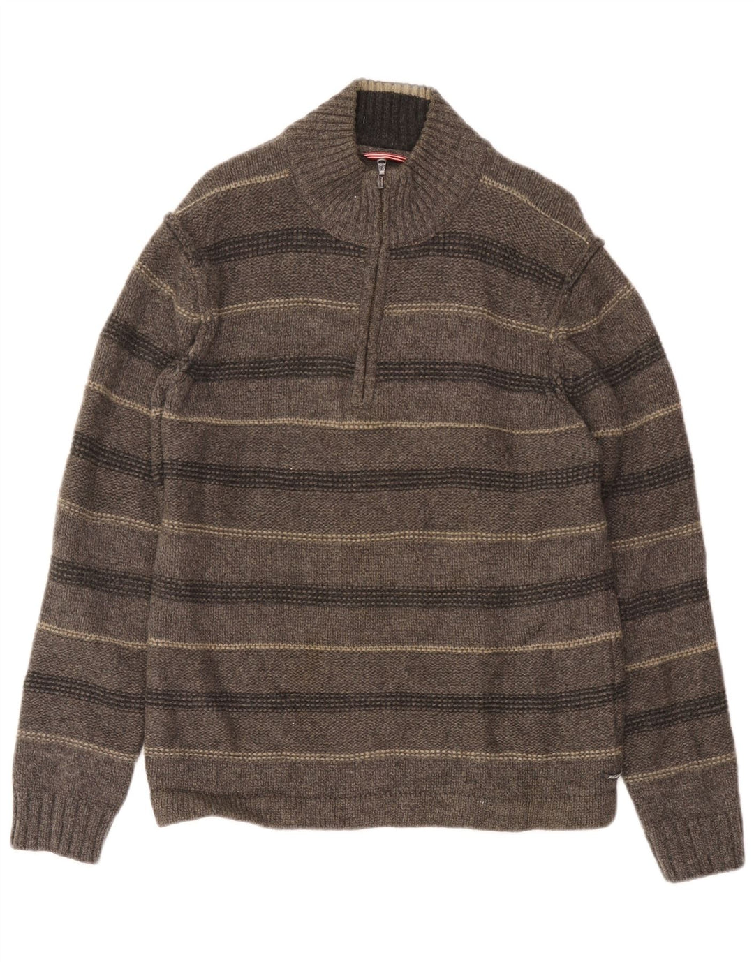 White Stuff Herre Zip Neck Jumper Sweater Stor Grå Stribet Lammeuld