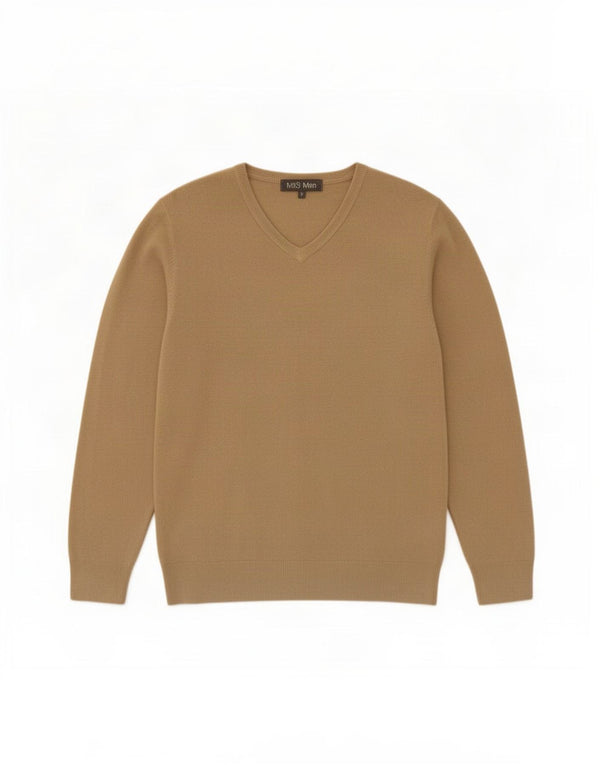 Marks & Spencer Herre V-hals sweater Medium Beige Akryl