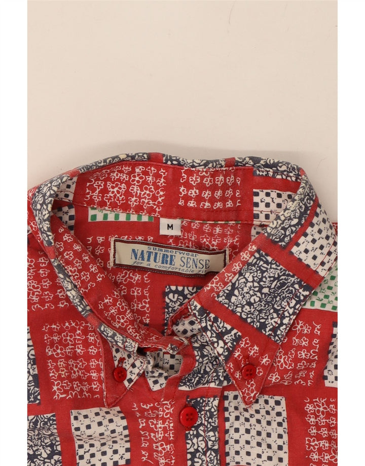 VINTAGE Mens Short Sleeve Shirt Medium Red Patchwork Cotton Vintage Vintage and Second-Hand Vintage from Messina Hembry 