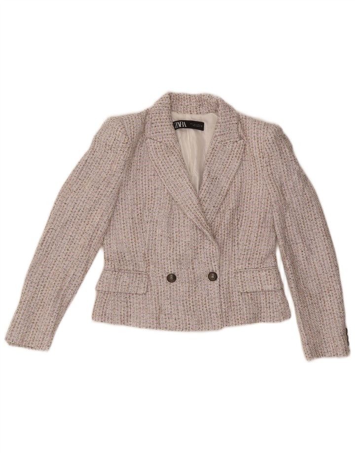 Zara Dame Dobbeltradet Blazer Jacket UK 10 Small Beige Flecked