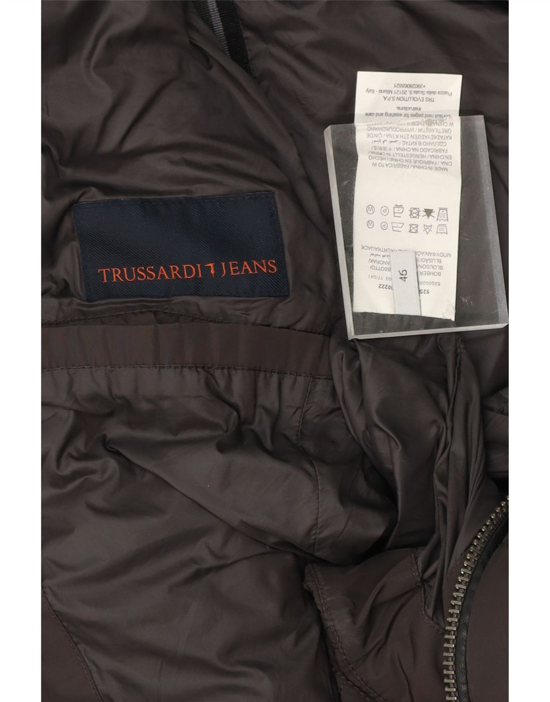 TRUSSARDI Mens Quilted Jacket IT 46 Small Brown Polyester Vintage Trussardi and Second-Hand Trussardi from Messina Hembry 