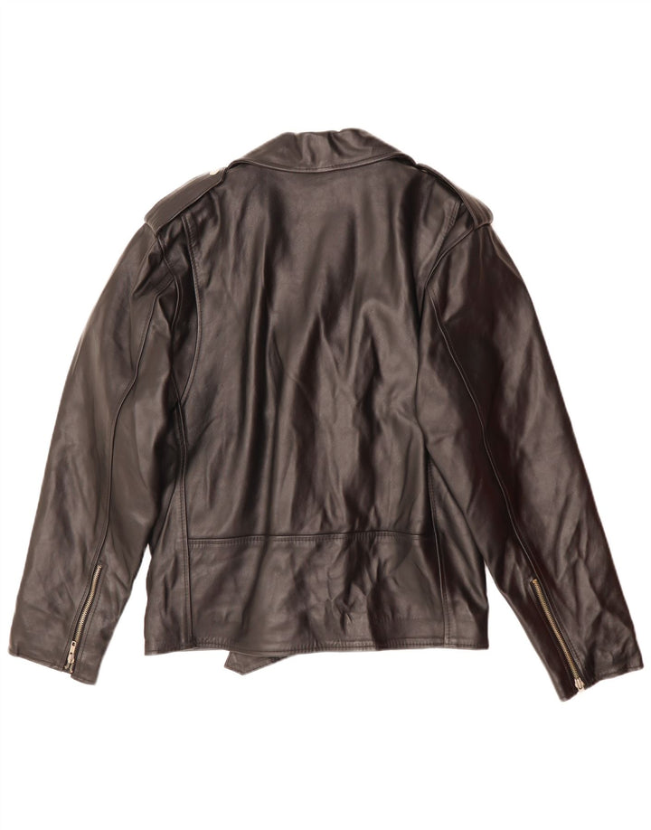 MANHATTAN Mænd Læder Biker Jacket UK 38 Medium Sort Læder