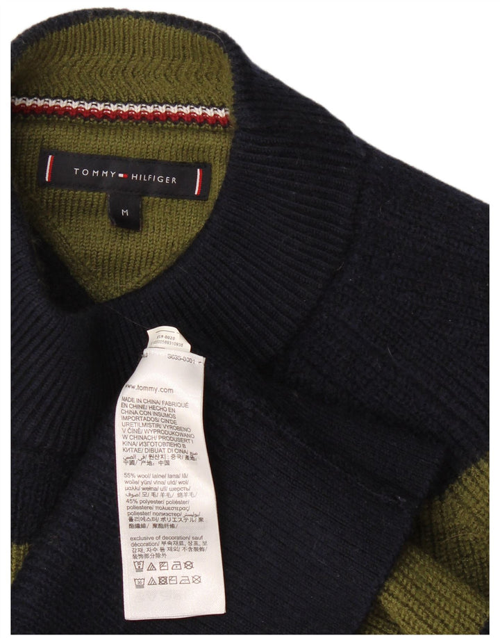 Tommy Hilfiger Herre Turtle Neck Jumper Sweater Medium Khaki Stribet Uld