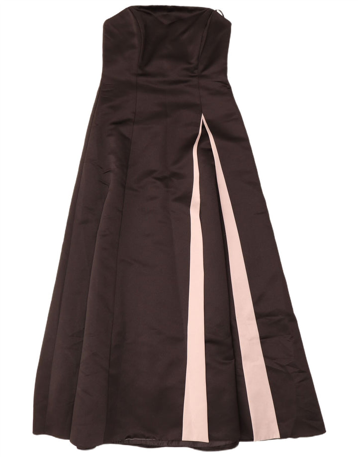 LAURA ASHLEY Dame Maxi Stropløs Kjole UK 12 Medium Sort Colourblock