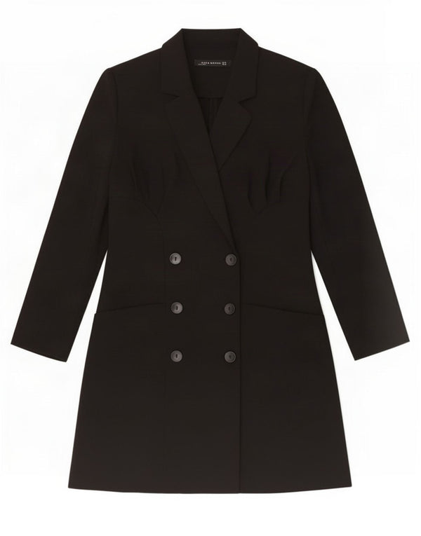 Zara Dame Dobbeltradet Frakke UK 12 Medium Sort