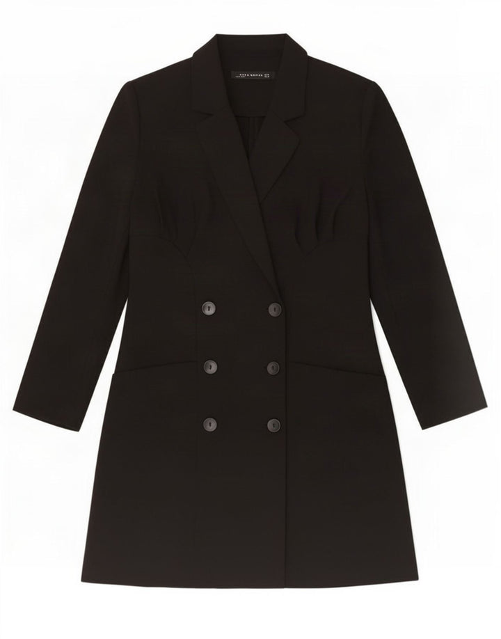 Zara Dame Dobbeltradet Frakke UK 12 Medium Sort