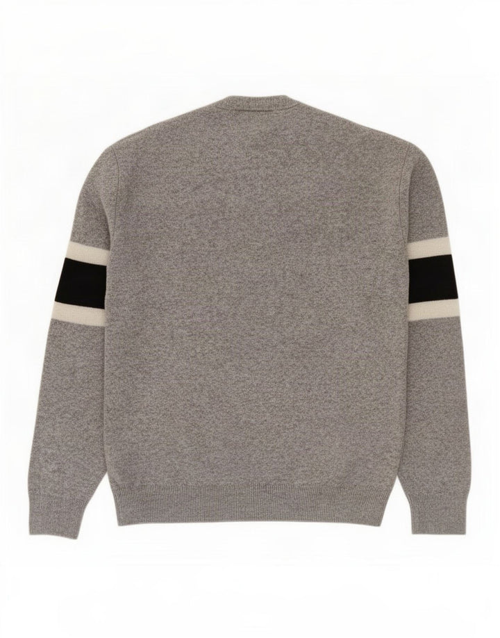 Lacoste Herre Crew Neck Jumper Sweater Størrelse 3 Lille grå Colourblock Uld