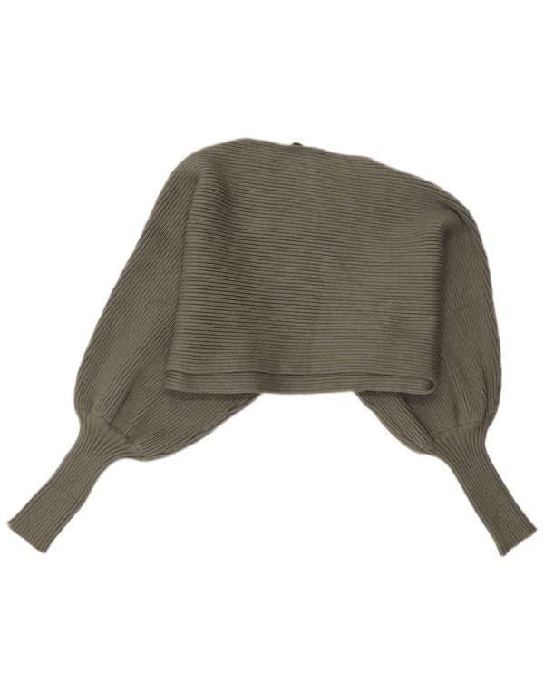 Zara Dame Batwing Crop Boat Neck Jumper Sweater UK 10 Small Green Viscose