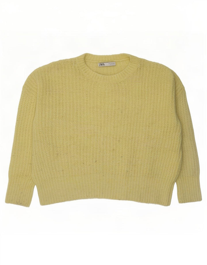 Zara Dame Oversized Crew Neck Jumper Sweater UK 14 Medium Yellow