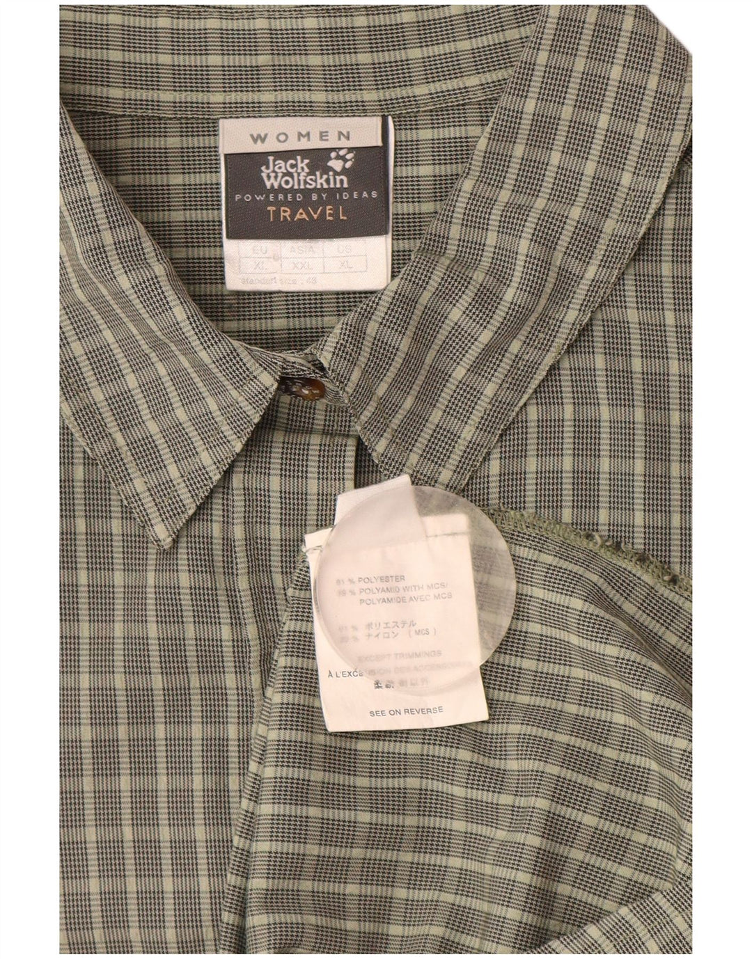 JACK WOLFSKIN Kortærmet skjorte til kvinder UK 18 XL Khaki ternet polyester