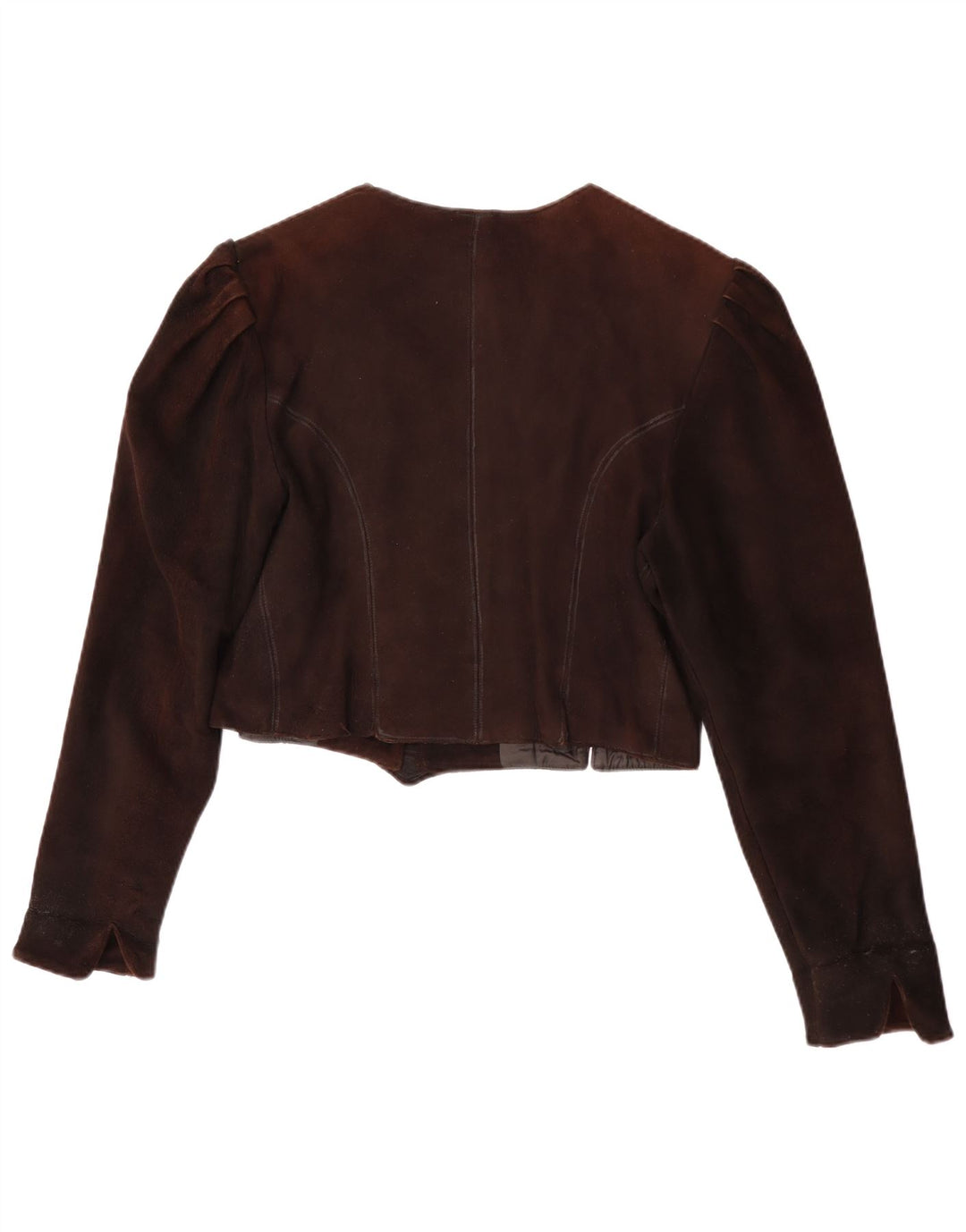 Vintage Dame Crop Ruskindsjakke UK 14 Medium Brown Floral