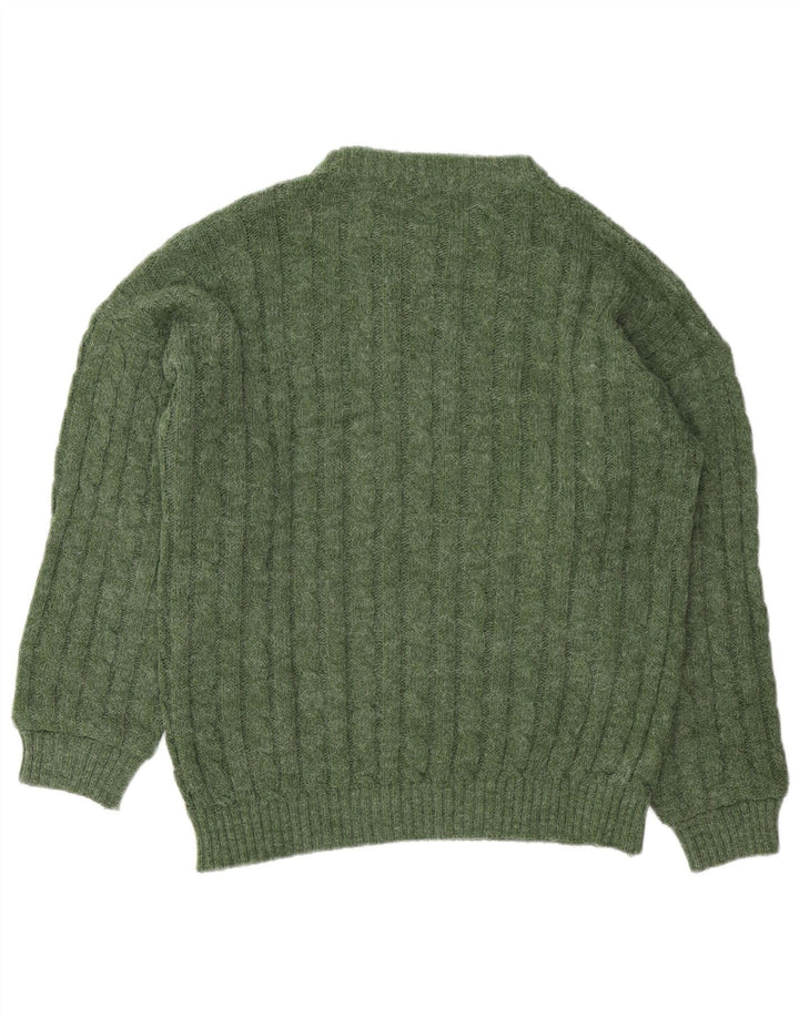 Vintage herre sweater med rund hals, lille grøn uld