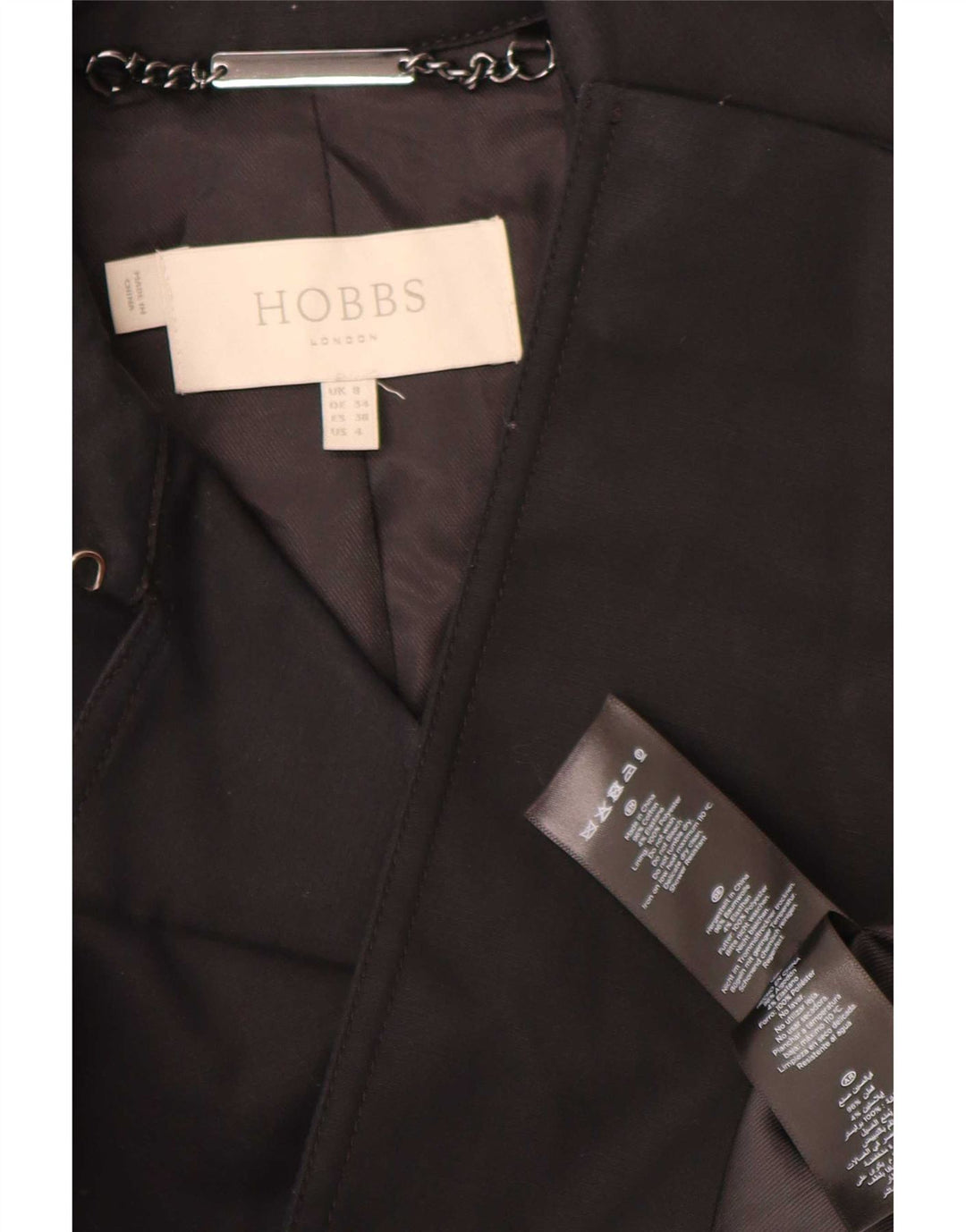 Hobbs Womens Trench Coat UK 8 Small Black Bomuld
