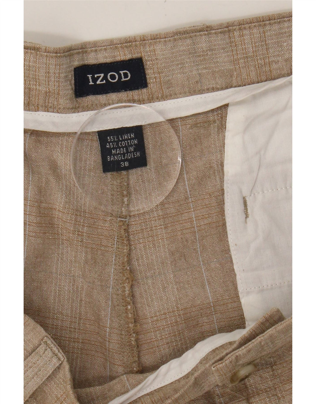 IZOD Mens Chino Shorts W38 XL Beige Check Linen Vintage Izod and Second-Hand Izod from Messina Hembry 