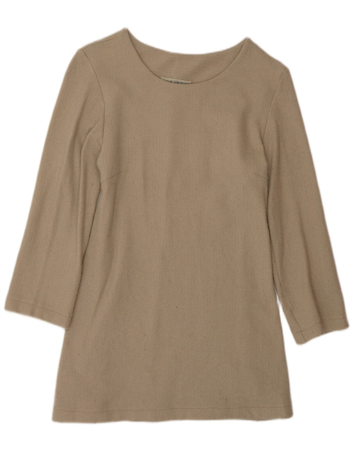 Vintage Dame Langærmet Skift Kjole EU 42 Large Beige