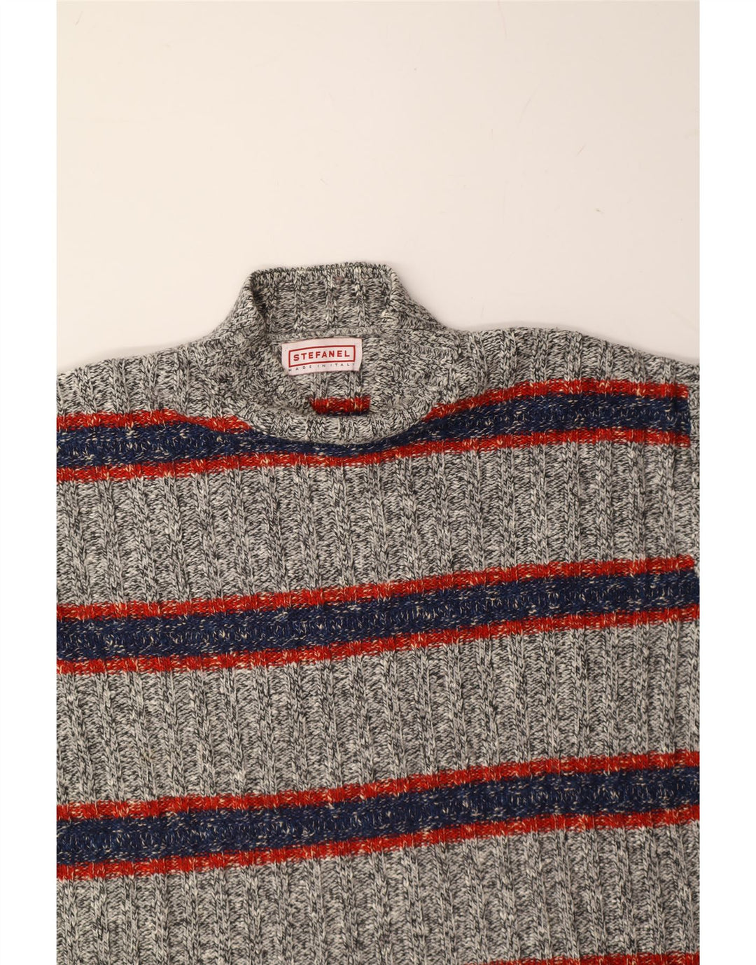 STEFANEL Womens Turtle Neck Jumper Sweater UK 18 XL Grey Striped Vintage Stefanel and Second-Hand Stefanel from Messina Hembry 