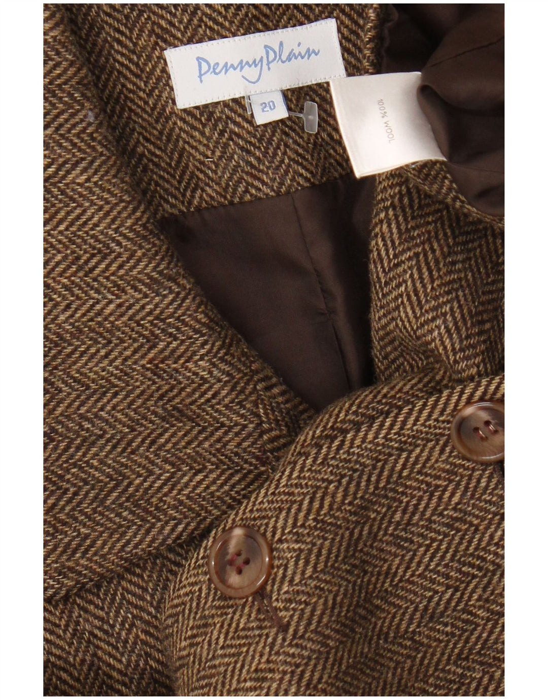 Penny Plain Dame 4-knaps blazerjakke UK 20 2XL Brun sildebensuld