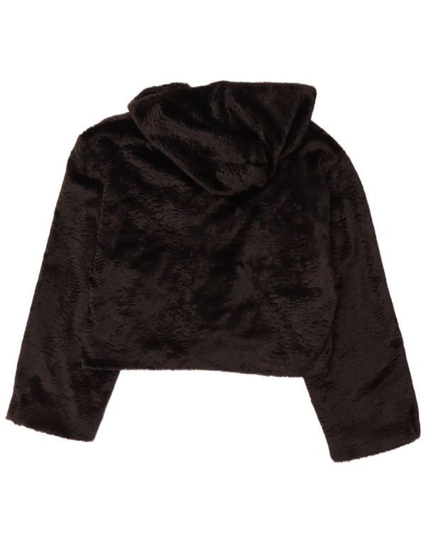 Vintage Kvinder Relaxed Fit Hooded Faux Fur Bolero Jacket UK 14 Large Black