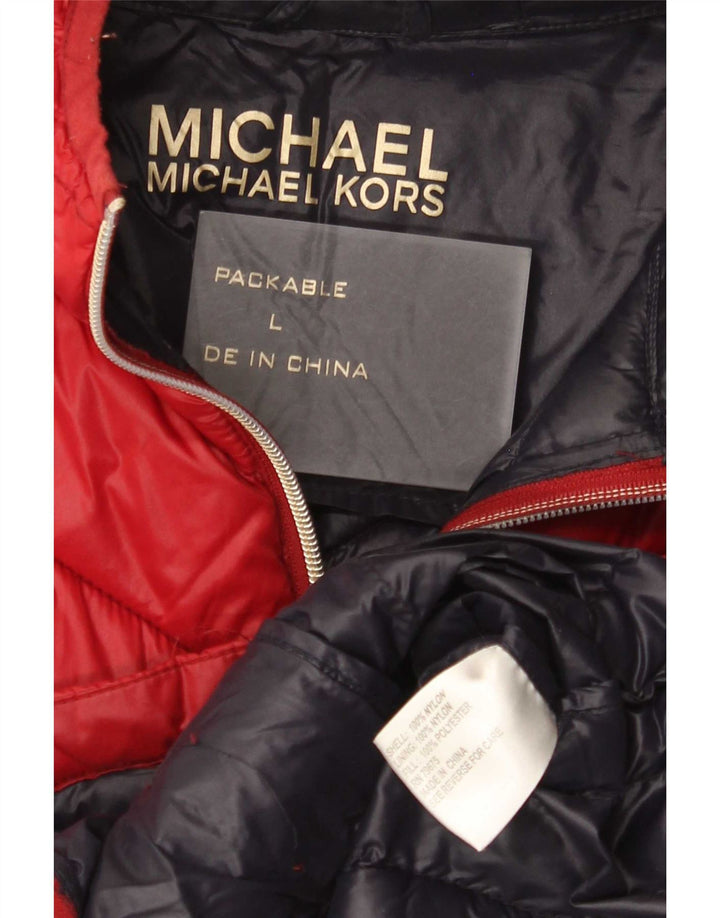 Michael Kors Dame Hætte Polstret Frakke UK 16 Stor Rød Nylon