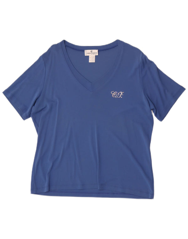 CARLA FERRONI Dame T-Shirt Top UK 20 2XL Blå Viscose