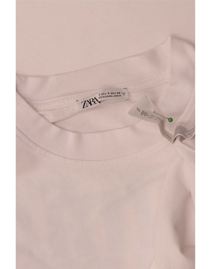 Zara Kvinders Oversized Grafisk Top Langærmet UK 10 Small White Floral