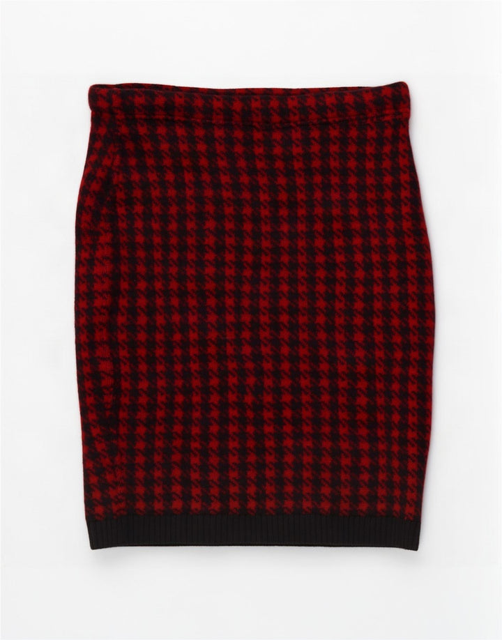 Vintage strikket blyantnederdel til kvinder W30 Medium Red Houndstooth
